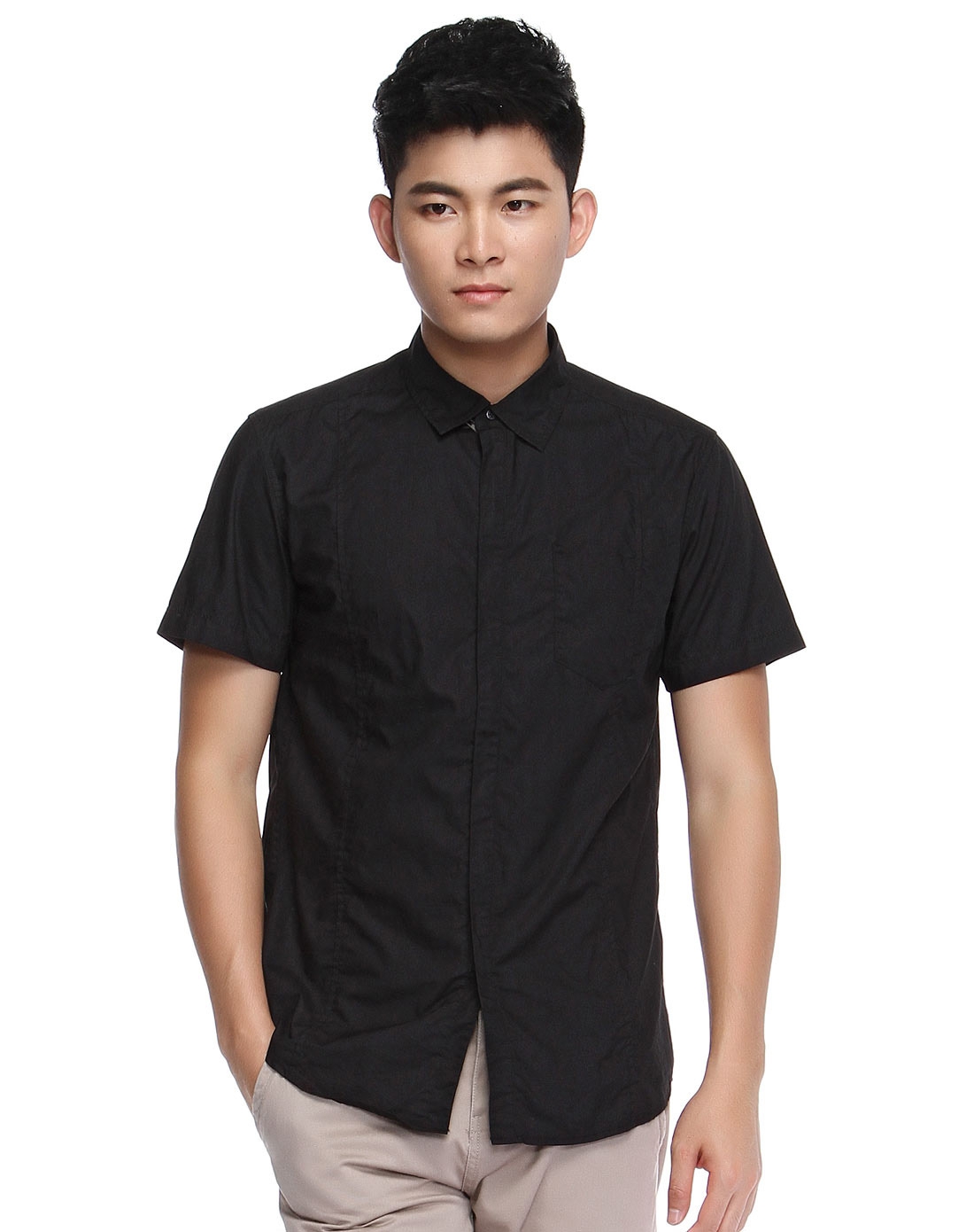 简约经典黑色短袖衬衫