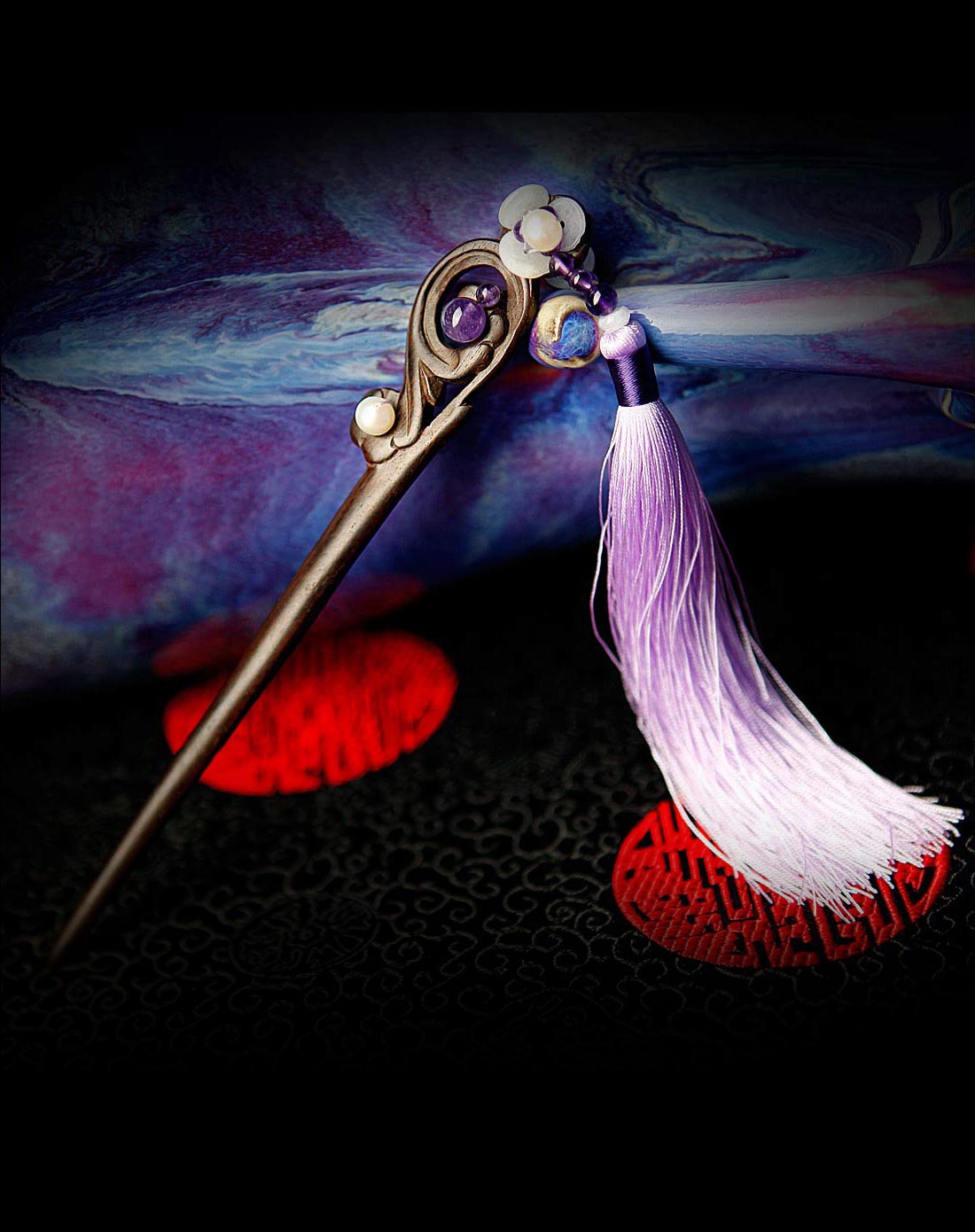 紫水晶步摇流苏发钗簪子