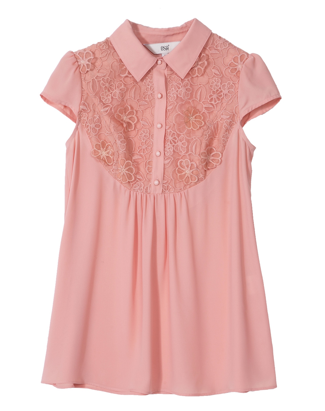 暗粉色蕾丝雪纺衫