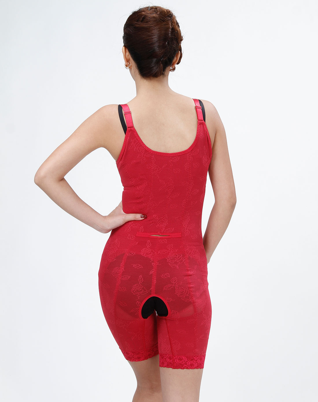 暗红色吊带连体塑身衣