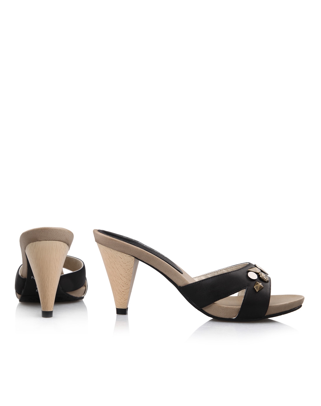 blan黑色羊皮复古铆钉凉鞋b1382302a01_唯品会