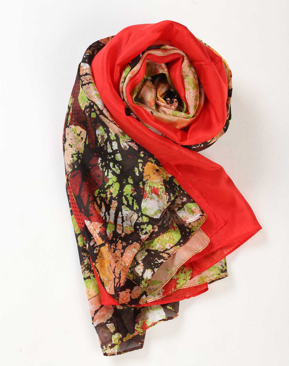 红/多色优雅花纹丝质围巾