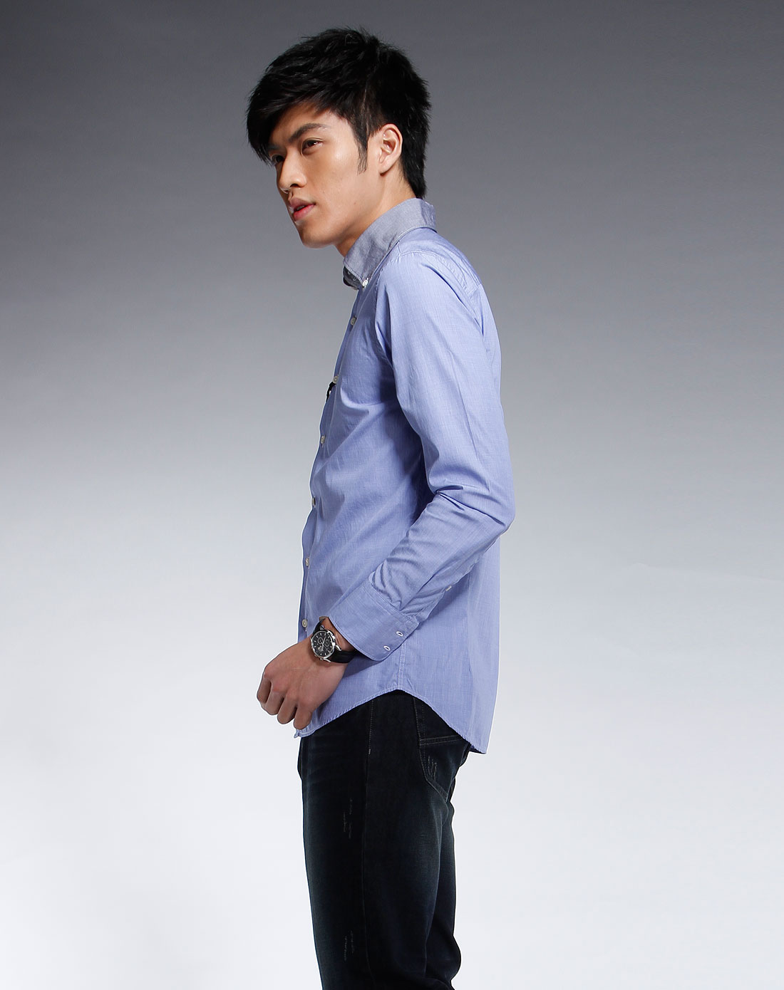 男款蓝色/灰蓝长袖衬衫