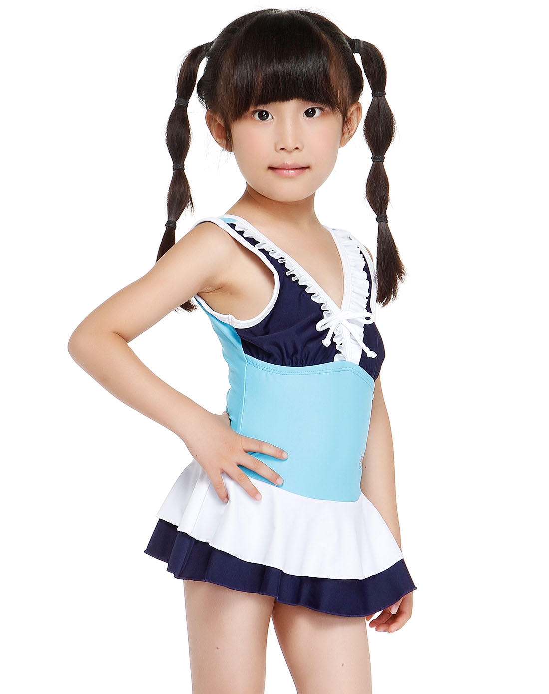 女童公主风粉蓝色吊带连体泳衣