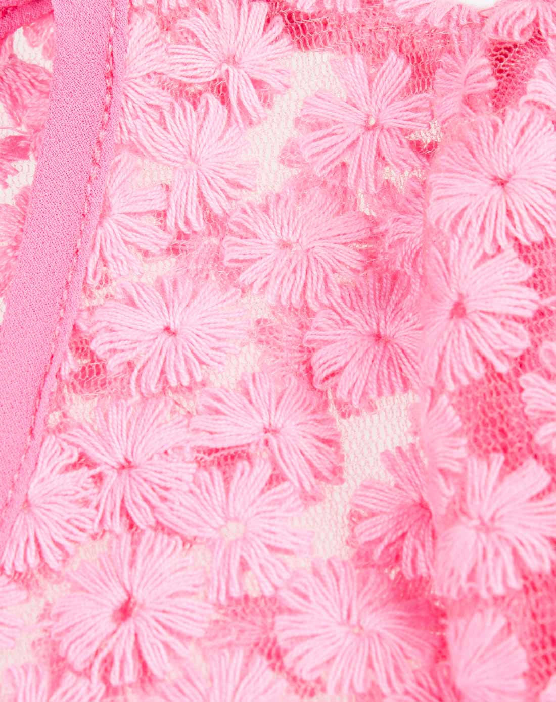 粉红色圆领蕾丝花边短袖雪纺衫