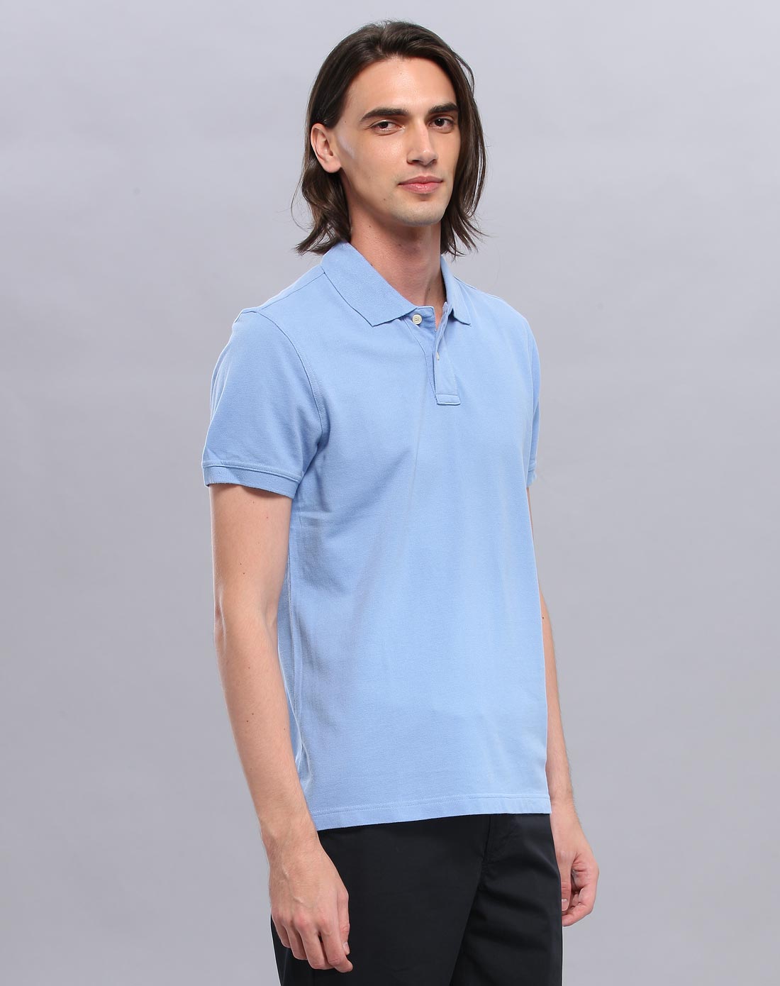 纯色简约浅蓝色短袖polo衫