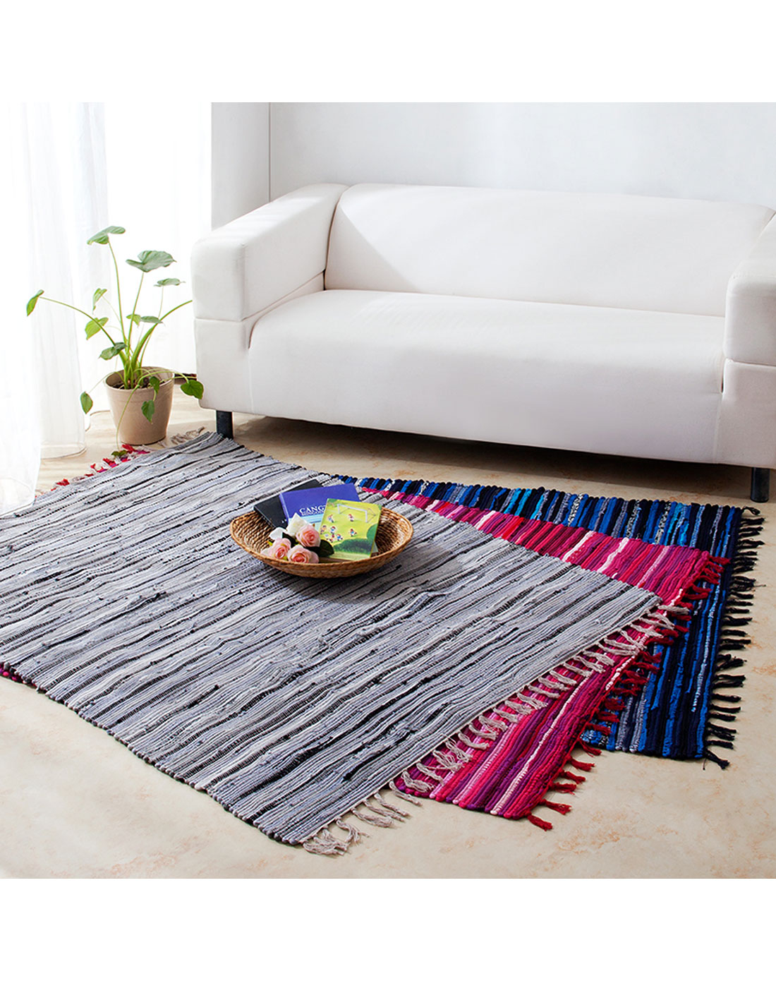 多彩复古布条地毯(灰彩)120*180cm