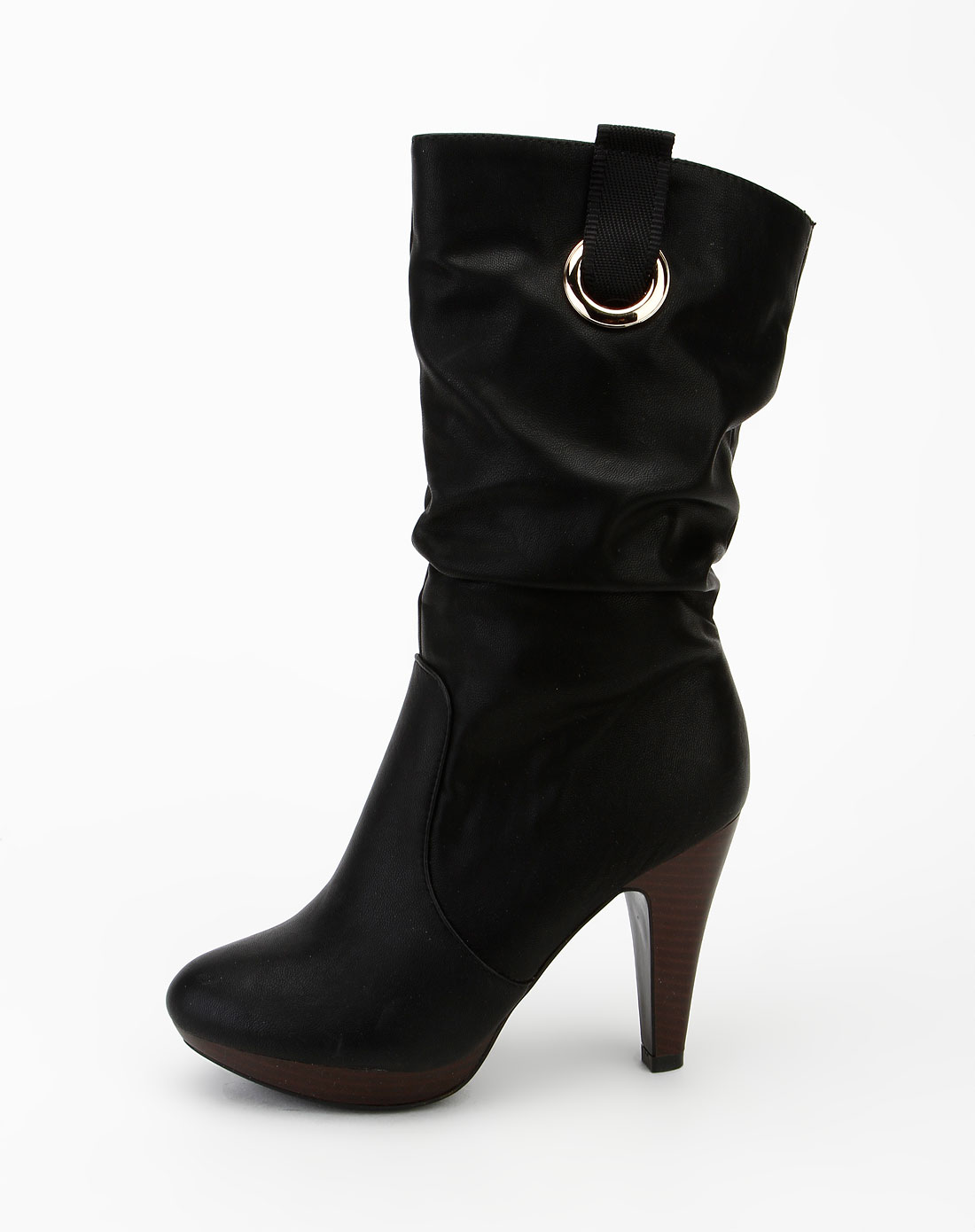 黑色时尚褶皱高跟短靴