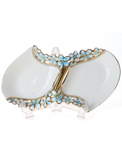 华玲大鹰 陶瓷度金蓝色水果盘17寸