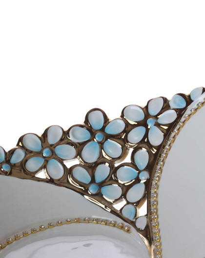 华玲大鹰 陶瓷度金蓝色水果盘3串