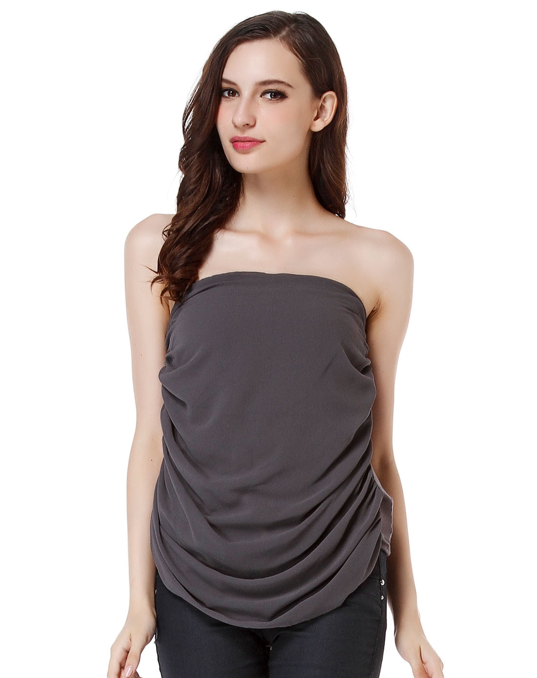 性感休闲灰色抹胸上衣