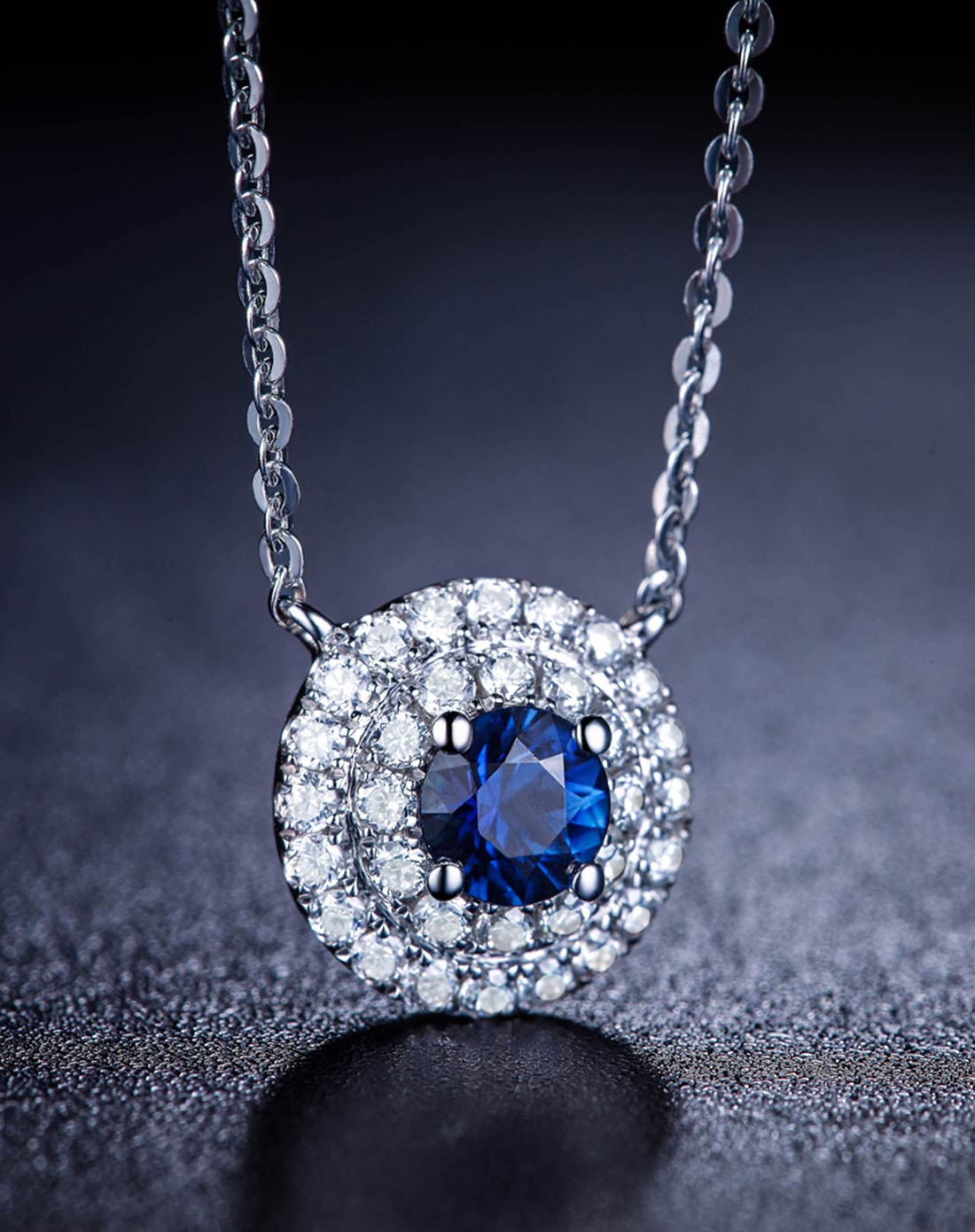 白18k金蓝宝石项链镶21分南非钻石