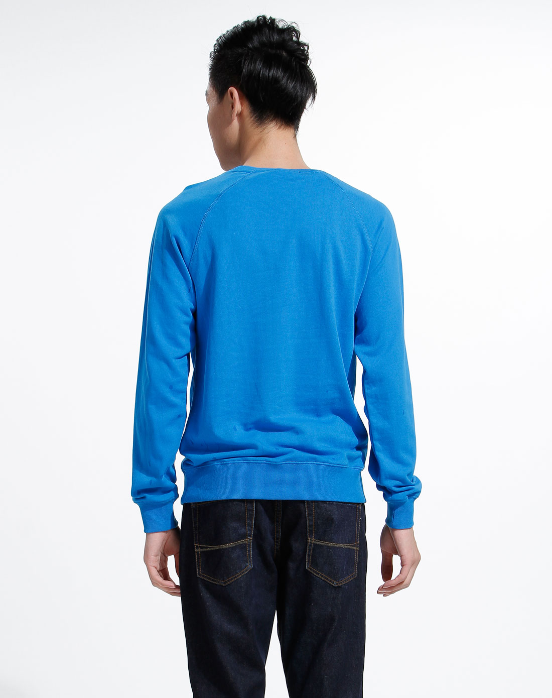 海军蓝色圆领简约长袖针织卫衣