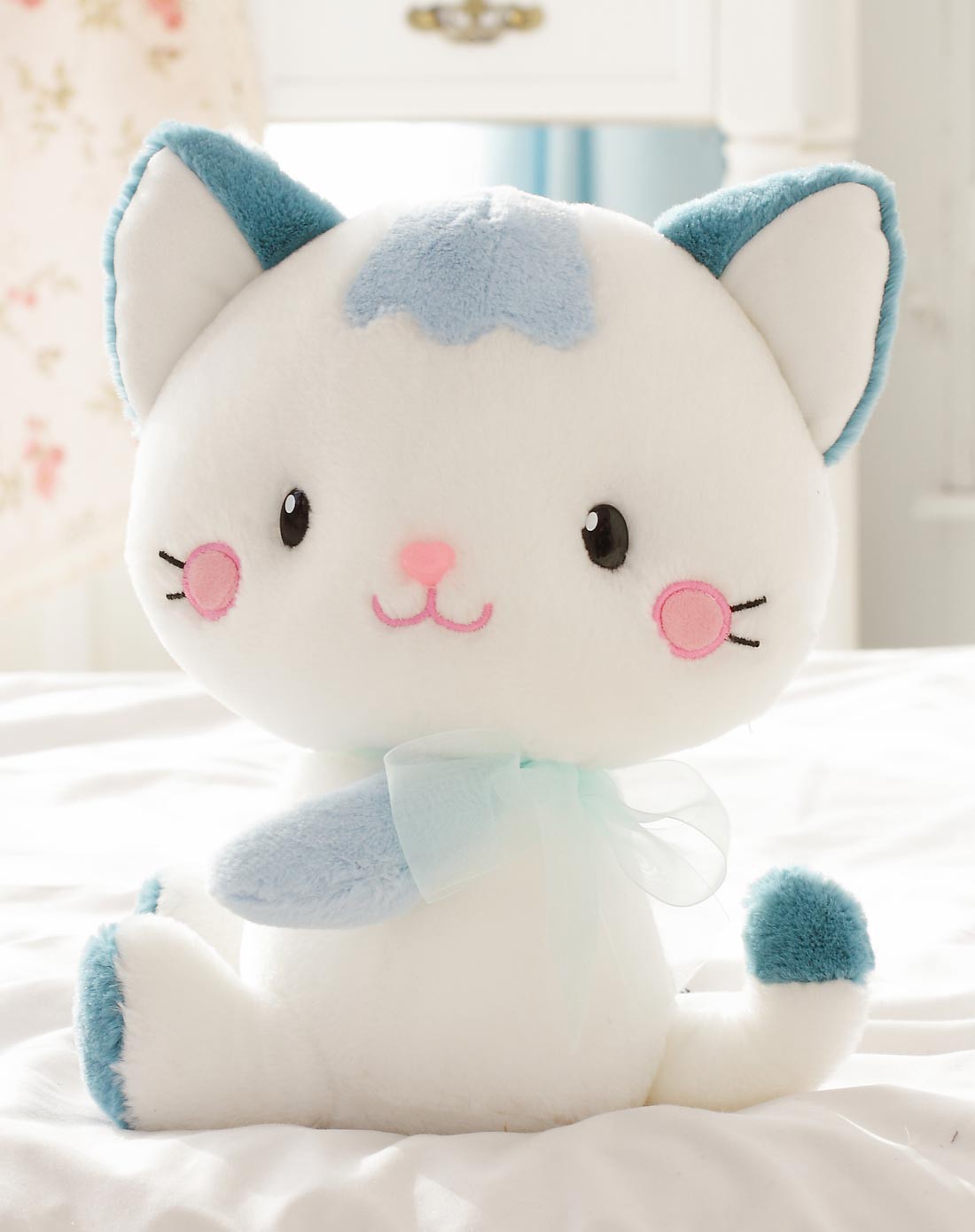 mengqiqi毛绒玩具蓝白玩偶 坐姿嘟嘟猫-蓝绿色-28cmwlb021 a_唯品会