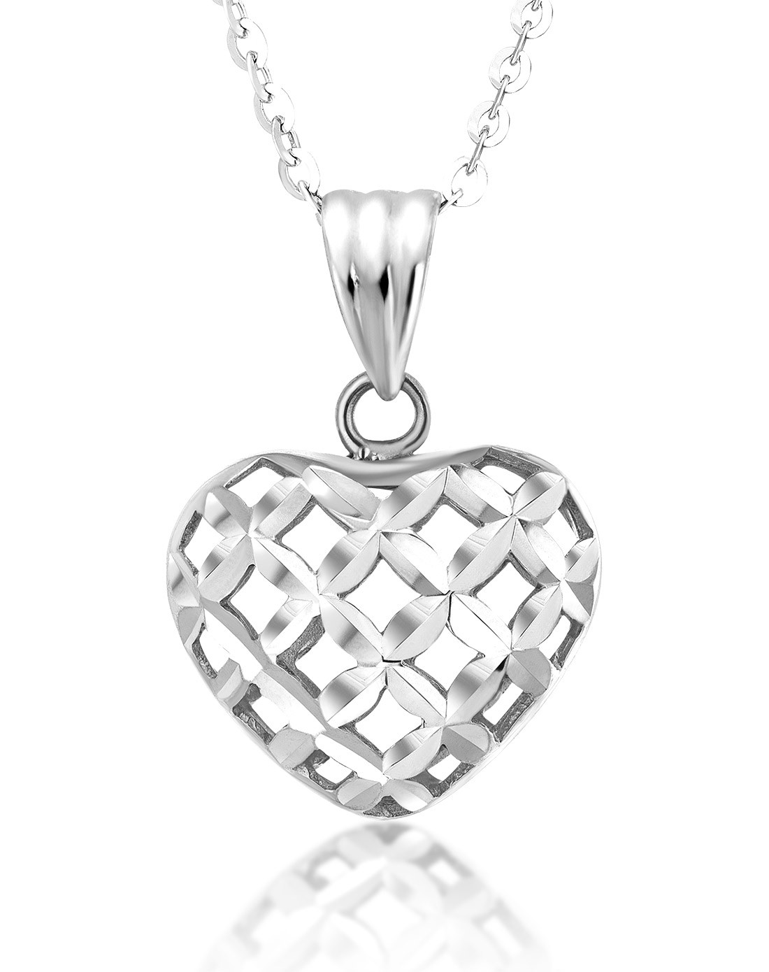 18k金白色镂空心形吊坠