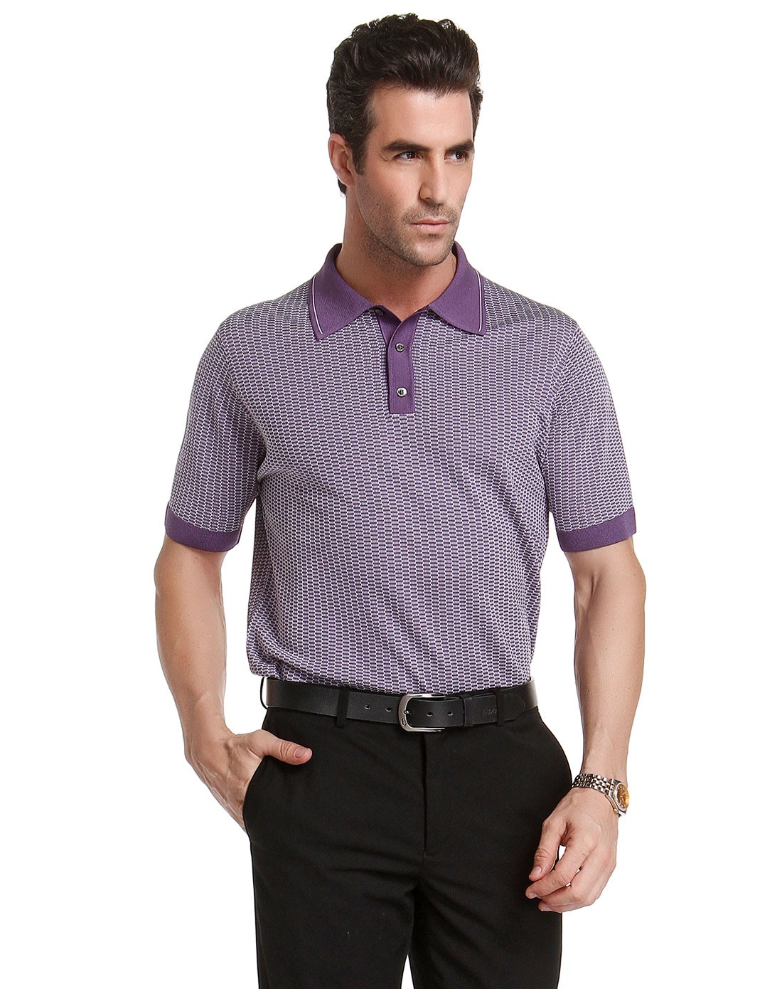 舒适透气紫色短袖polo