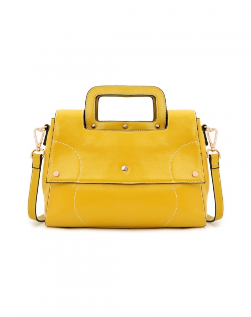 cotra 2014新款黄色横款方形拉链搭扣全牛皮手挽包