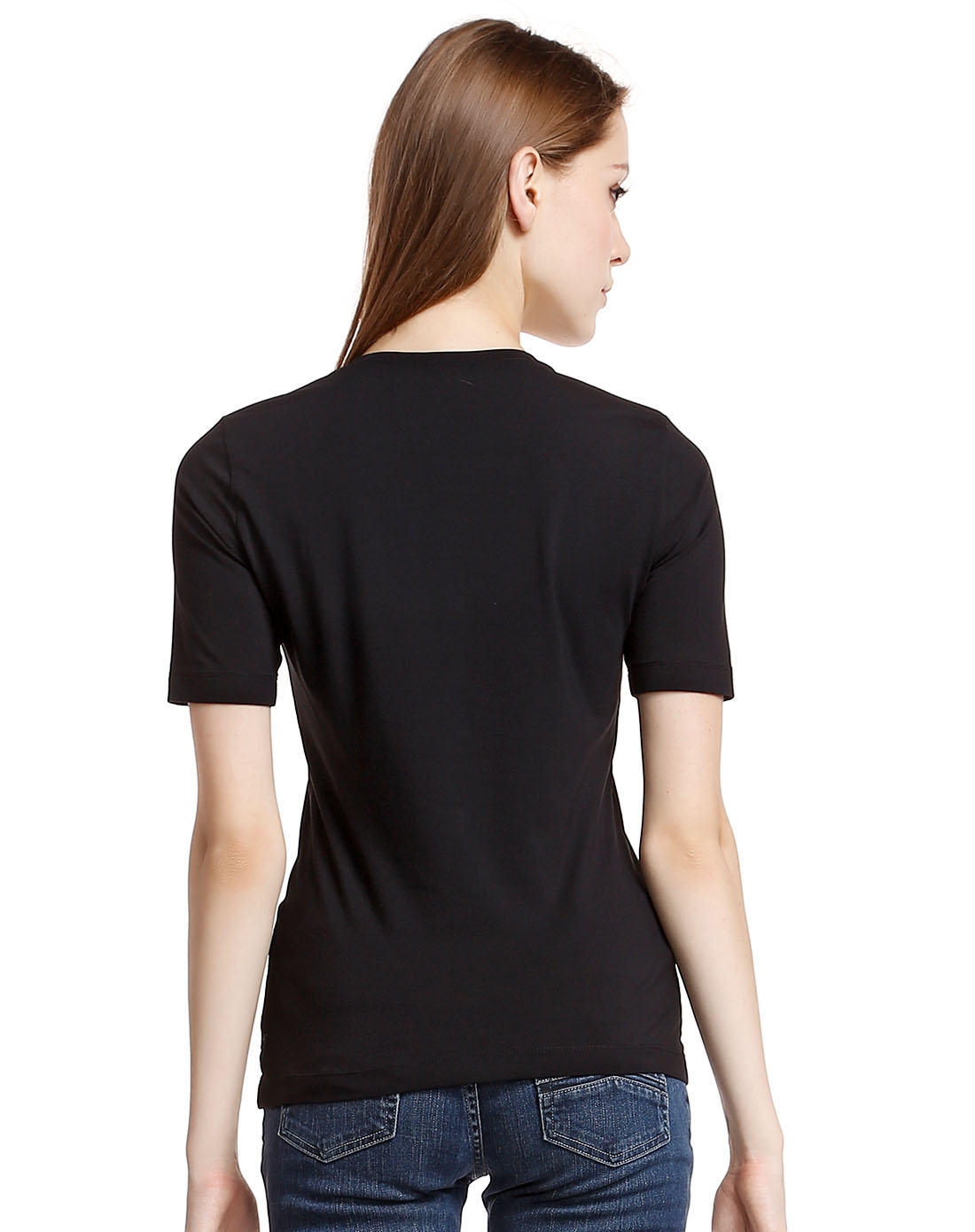 女款圆领简约休闲黑色短袖t恤