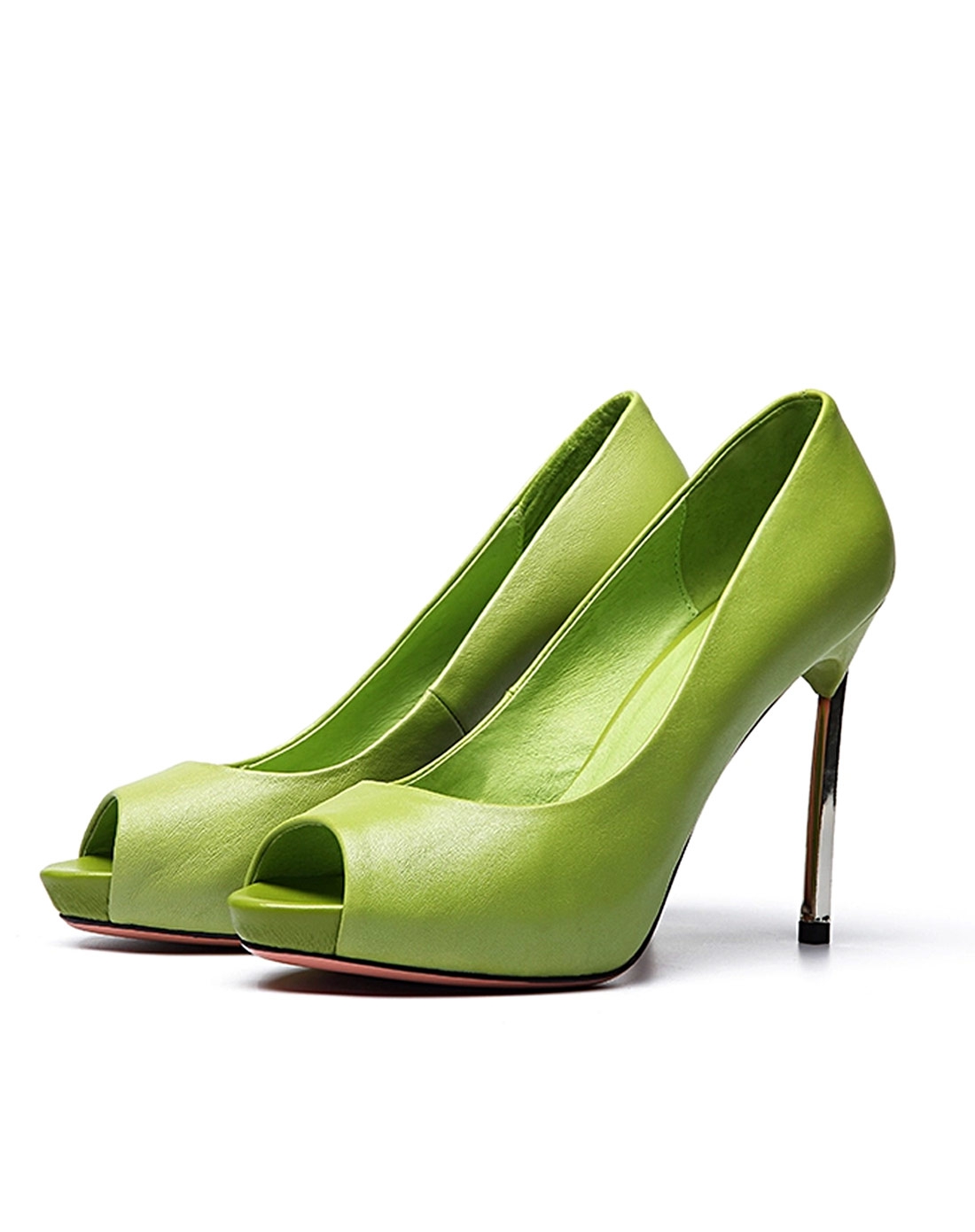 绿色时尚金属跟防水台鱼嘴鞋