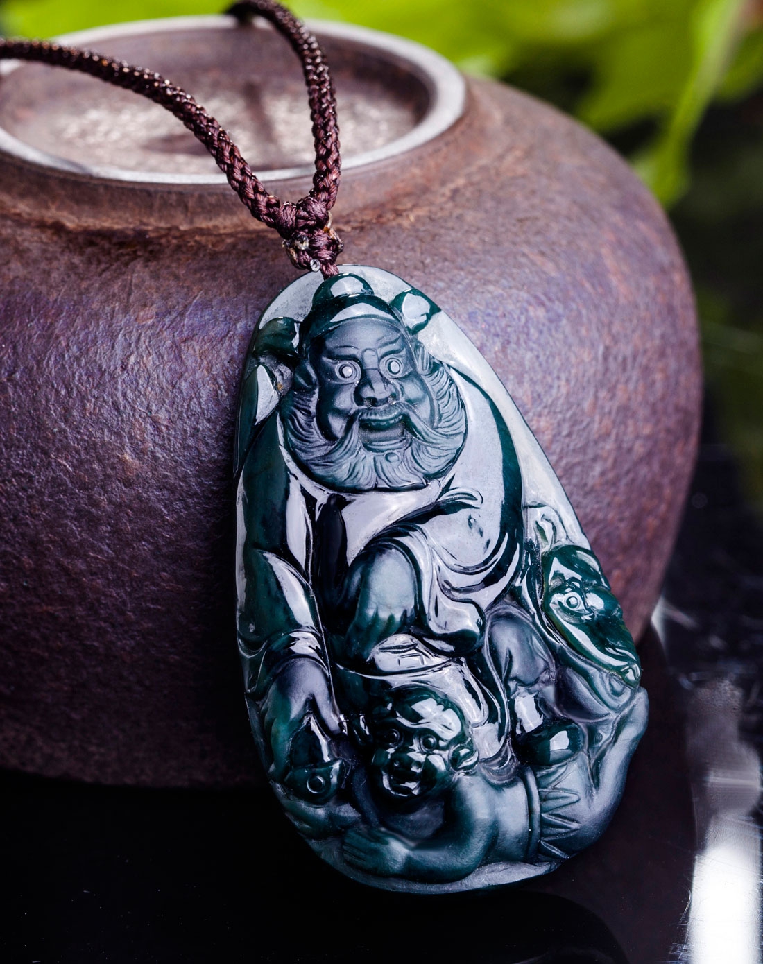 墨翠天然a货翡翠吊坠钟馗-辟邪消灾