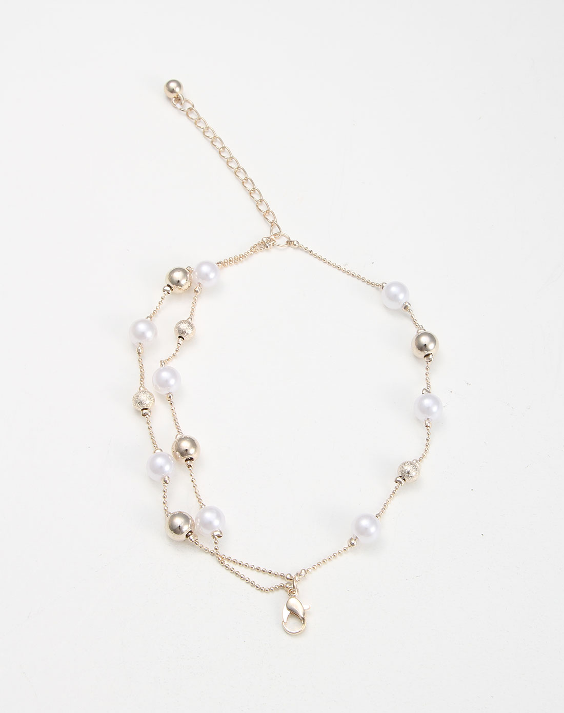白/金色多层时尚珍珠手链