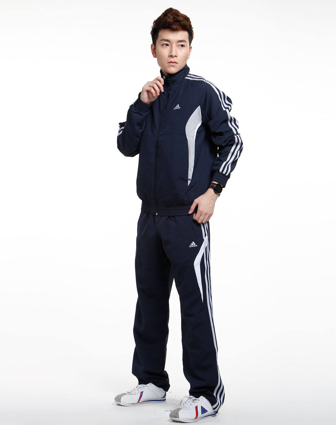 阿迪達斯adidas男裝專場-sp 男款深藍/灰色運動長袖套裝