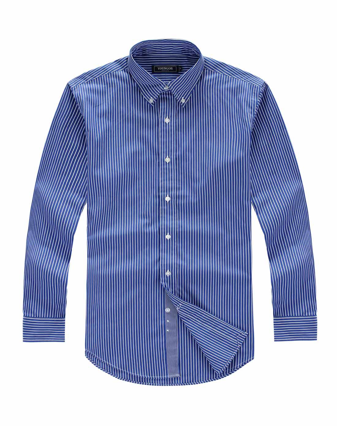 男士纯棉深蓝色条纹长袖衬衫