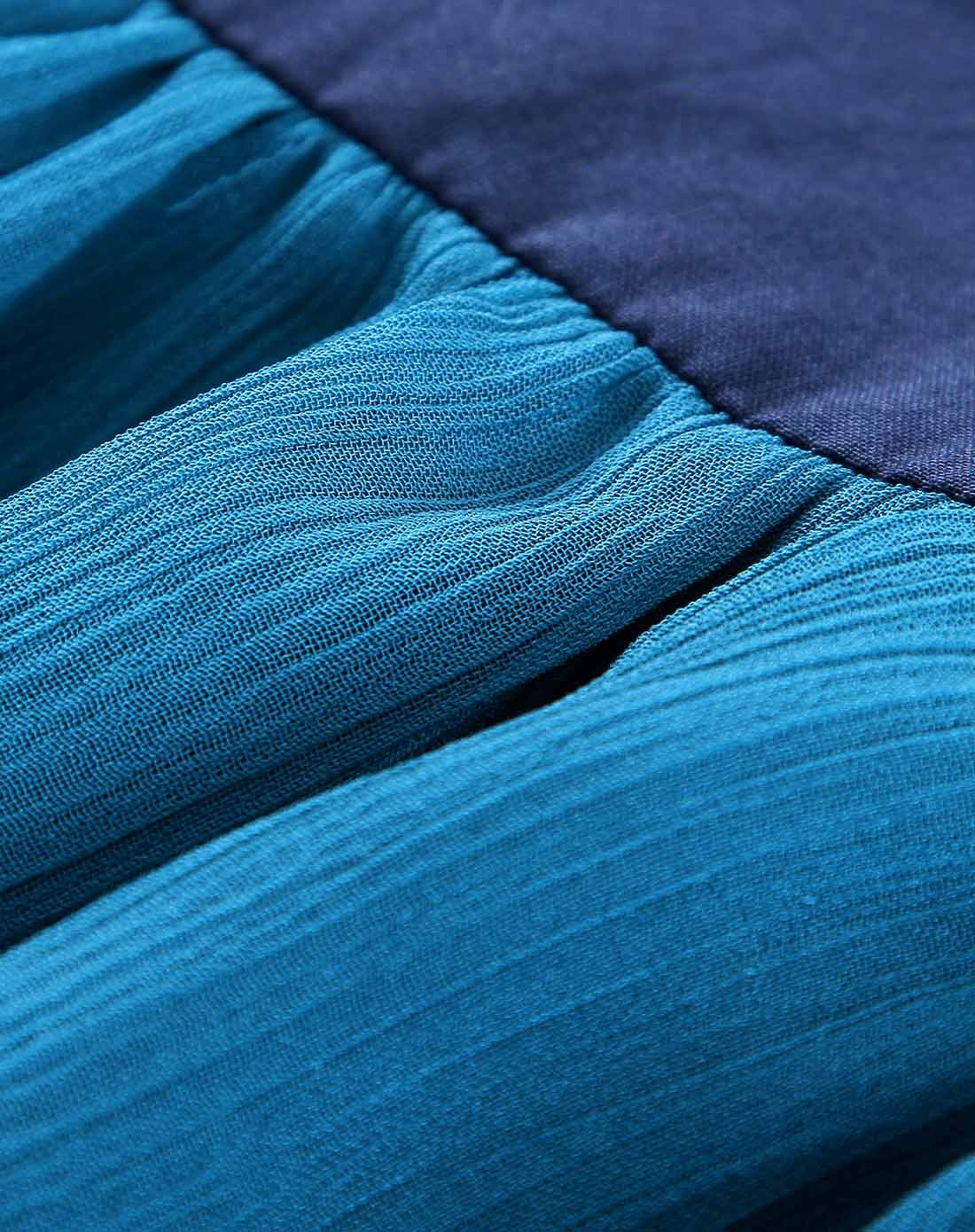 裂帛蓝色绣花中袖雪纺长裙