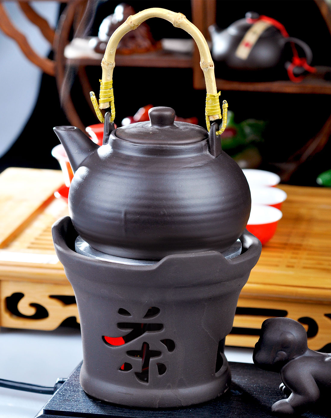 茶人岭茶叶专场童子煮茶陶瓷感应煮茶器(黑色款)