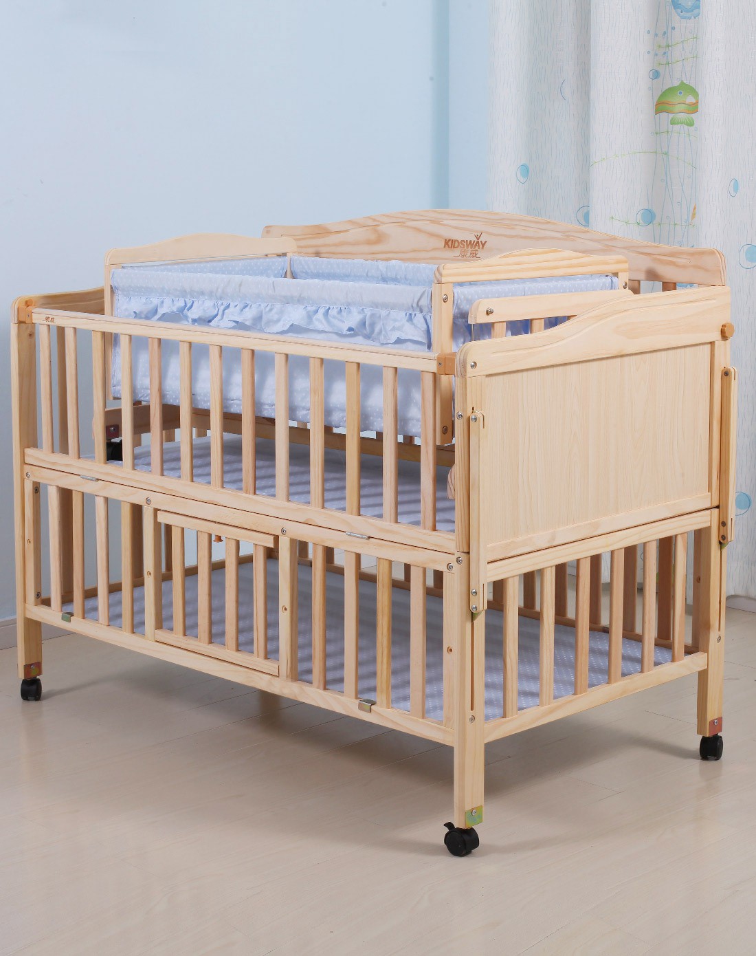 康威双层工字摇篮婴儿床120*64(送宫廷式蚊帐)