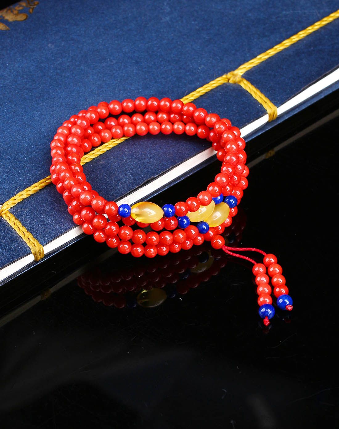 天然红珊瑚108颗串珠手链附证书