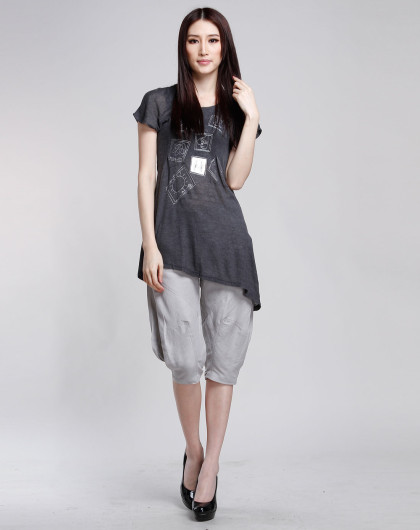 女款灰色休闲短袖连衣裙