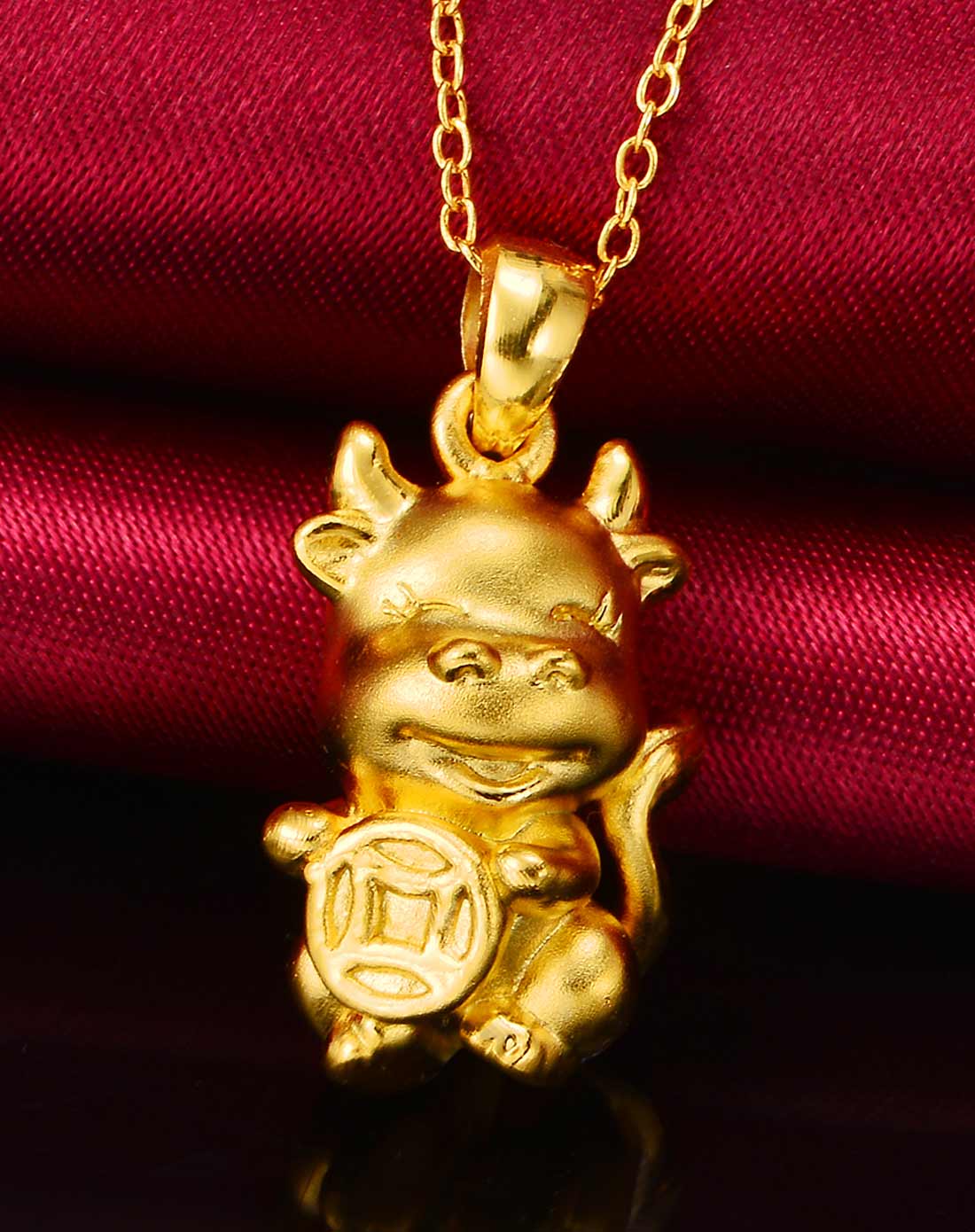 蒙色 千足银3d硬银十二生肖牛吊坠