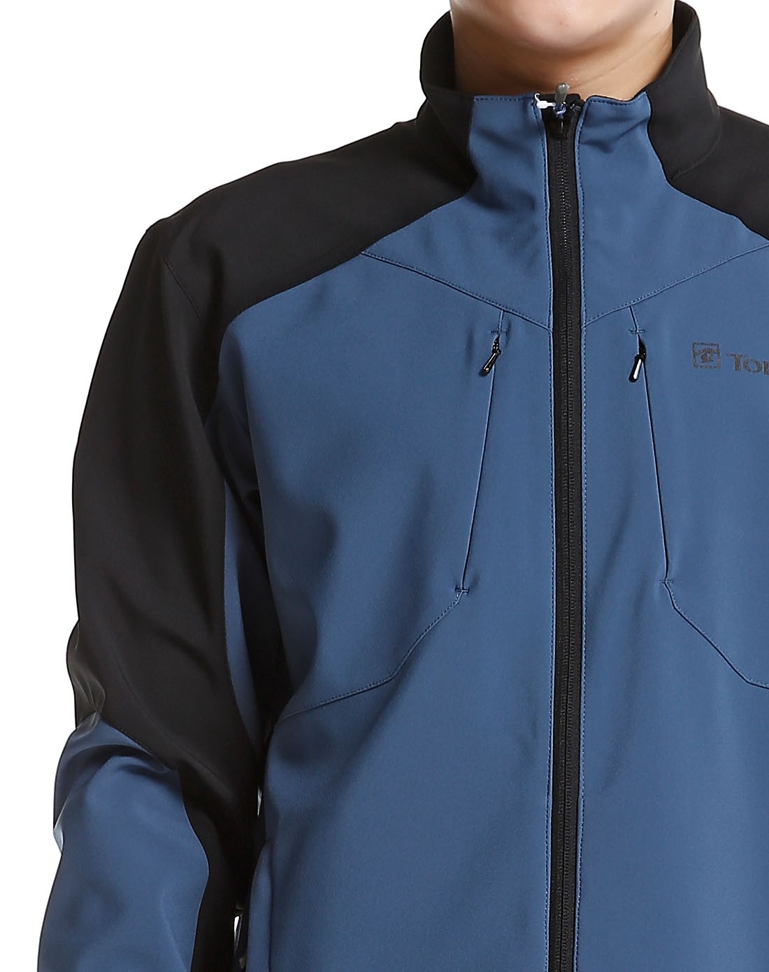 男款户外动感铁灰蓝拼黑色长袖防风外套