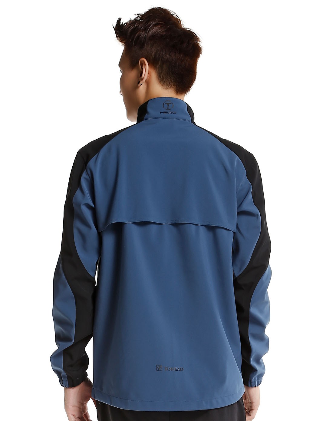 男款户外动感铁灰蓝拼黑色长袖防风外套