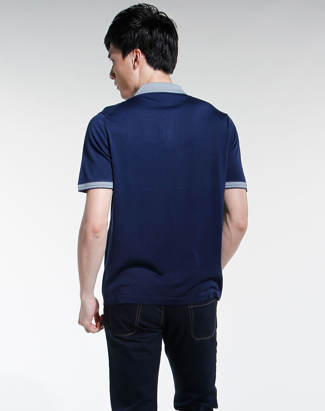 深蓝色时尚休闲短袖毛t恤