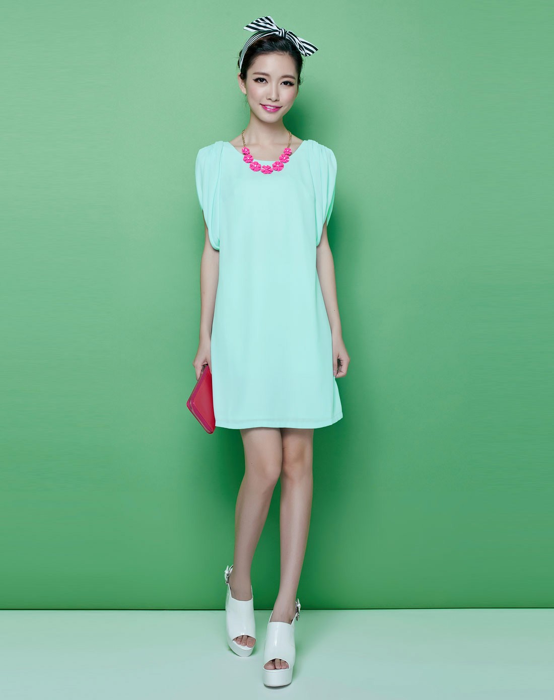 tt.color淡绿色优雅清新盖肩袖连衣裙t5s71301_唯品会