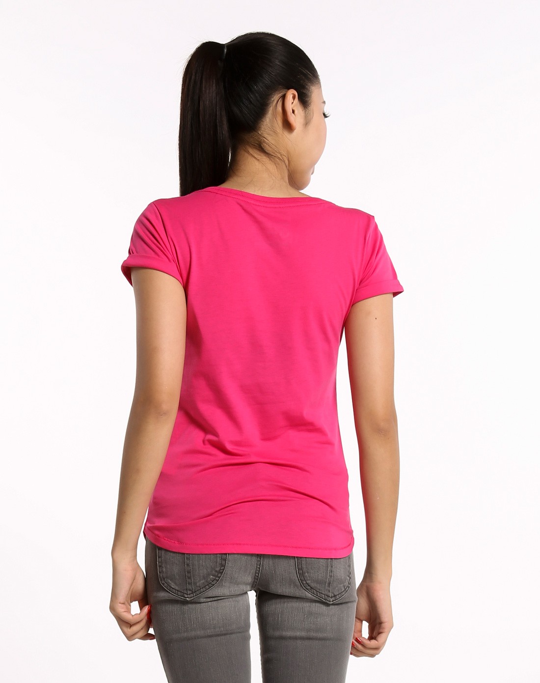 女款玫红色运动休闲系列短袖t恤