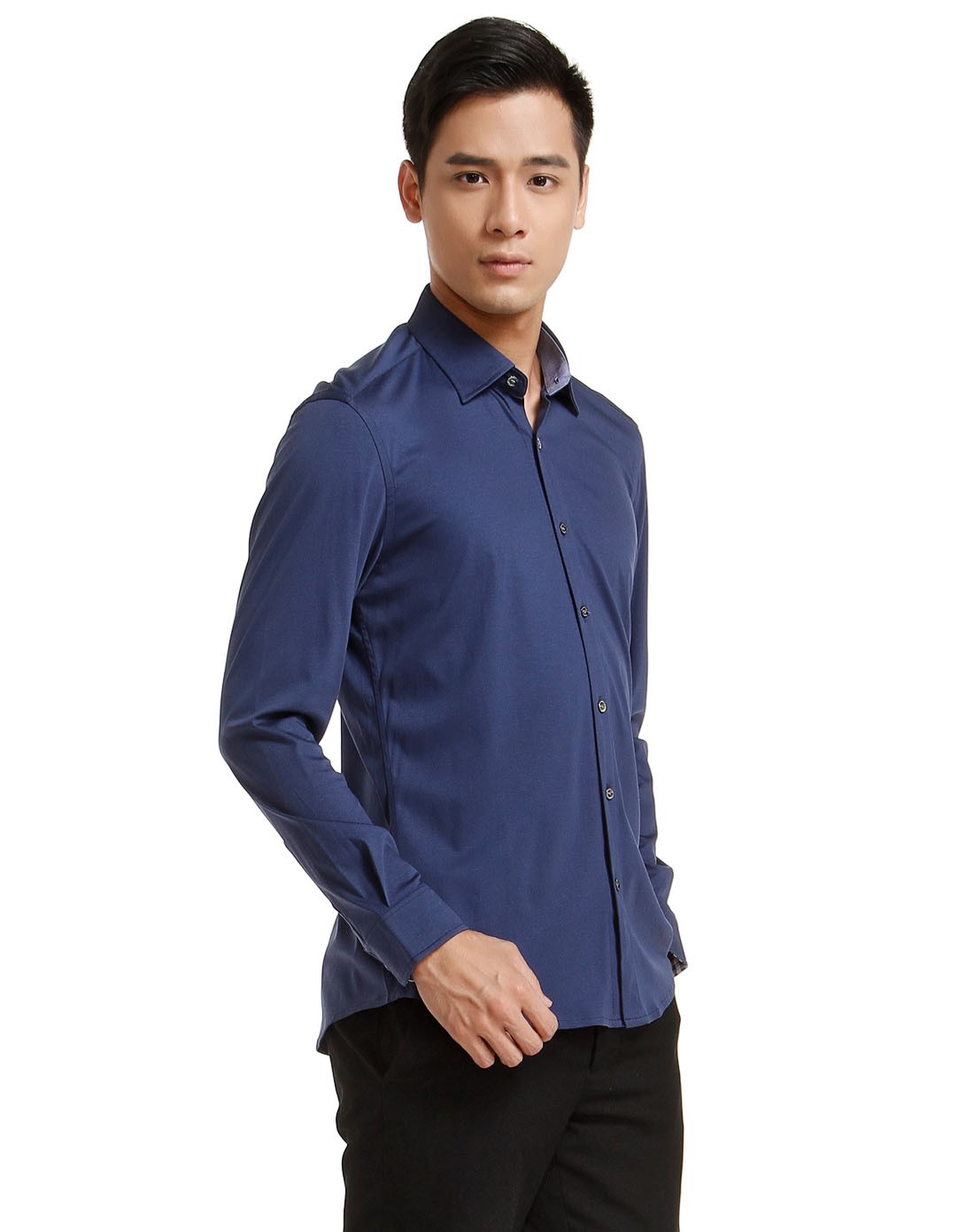 经典百搭宝蓝色长袖衬衫