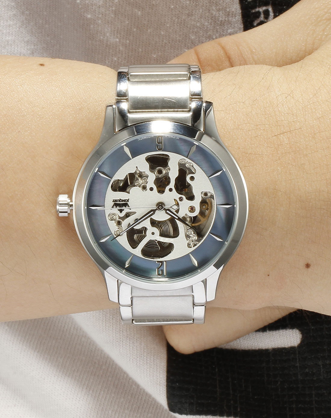 荣凯jonquet手表专场 男款蓝/银色贝壳面前后镂空时尚腕表