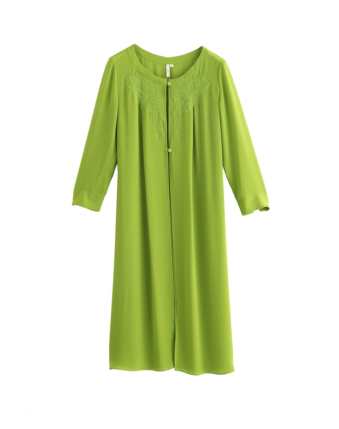 淡绿色圆领直筒雪纺衫