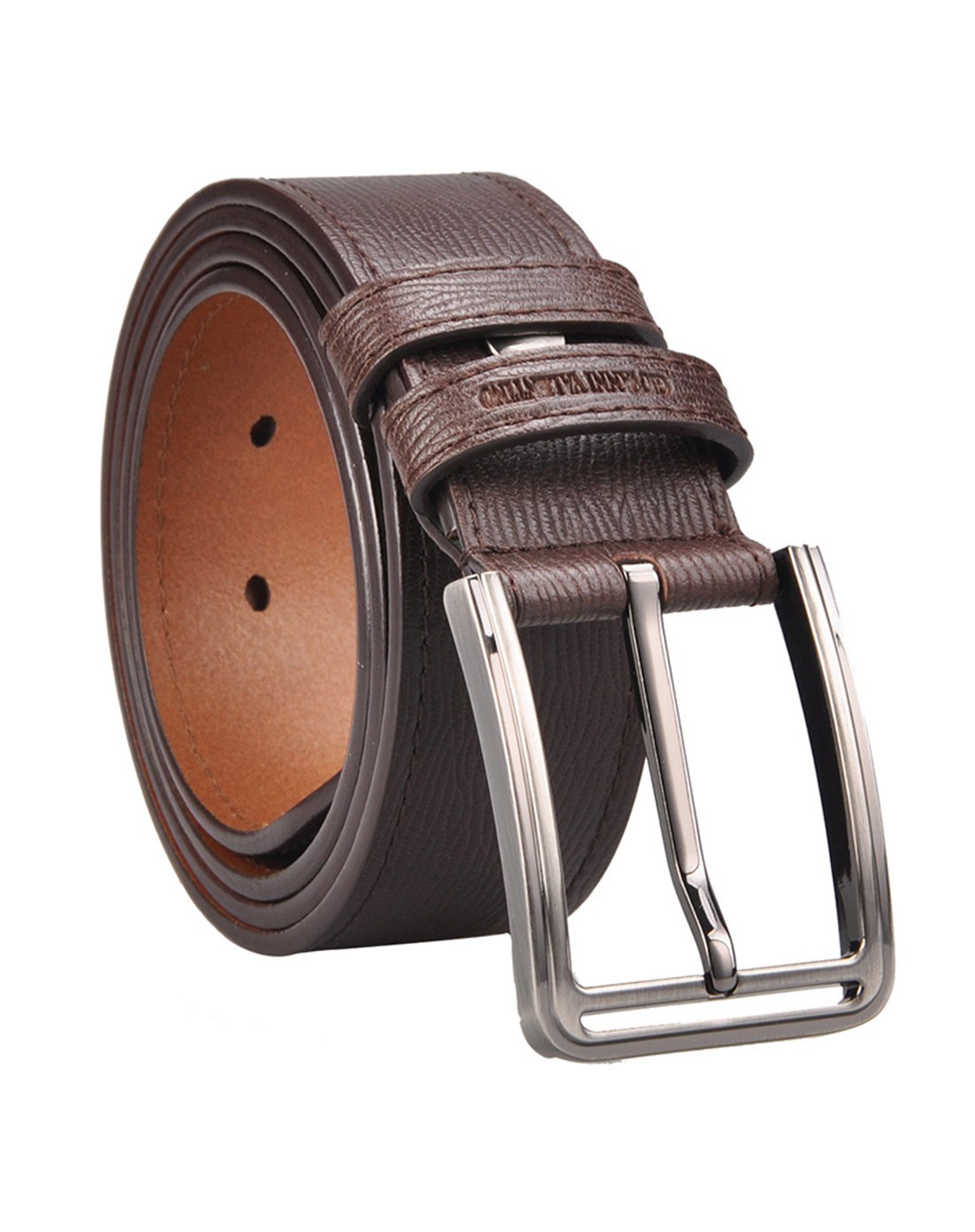 男款啡色牛皮水波纹休闲针扣皮带
