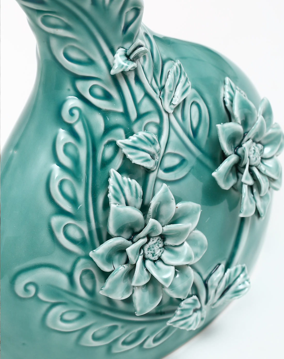 25*19cm欧式陶瓷浮雕手绘艺术花瓶-空谷幽兰(绿色)