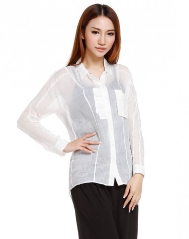 白色轻薄简约透视长袖衬衫