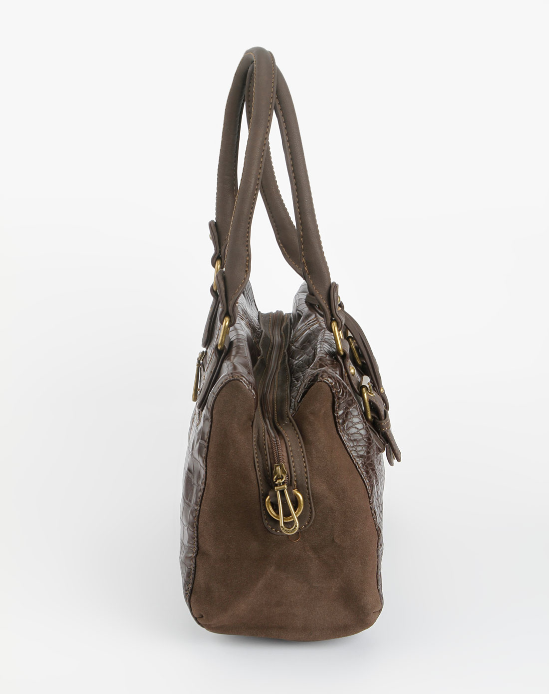 深咖啡色复古印花单肩包