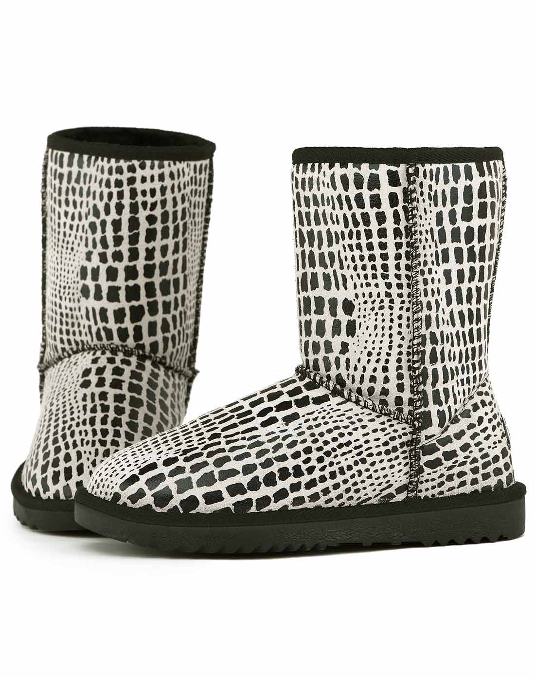 米基miji鞋子专场女款黑色牛皮蛇纹中筒雪地靴xd-45hei_唯品会