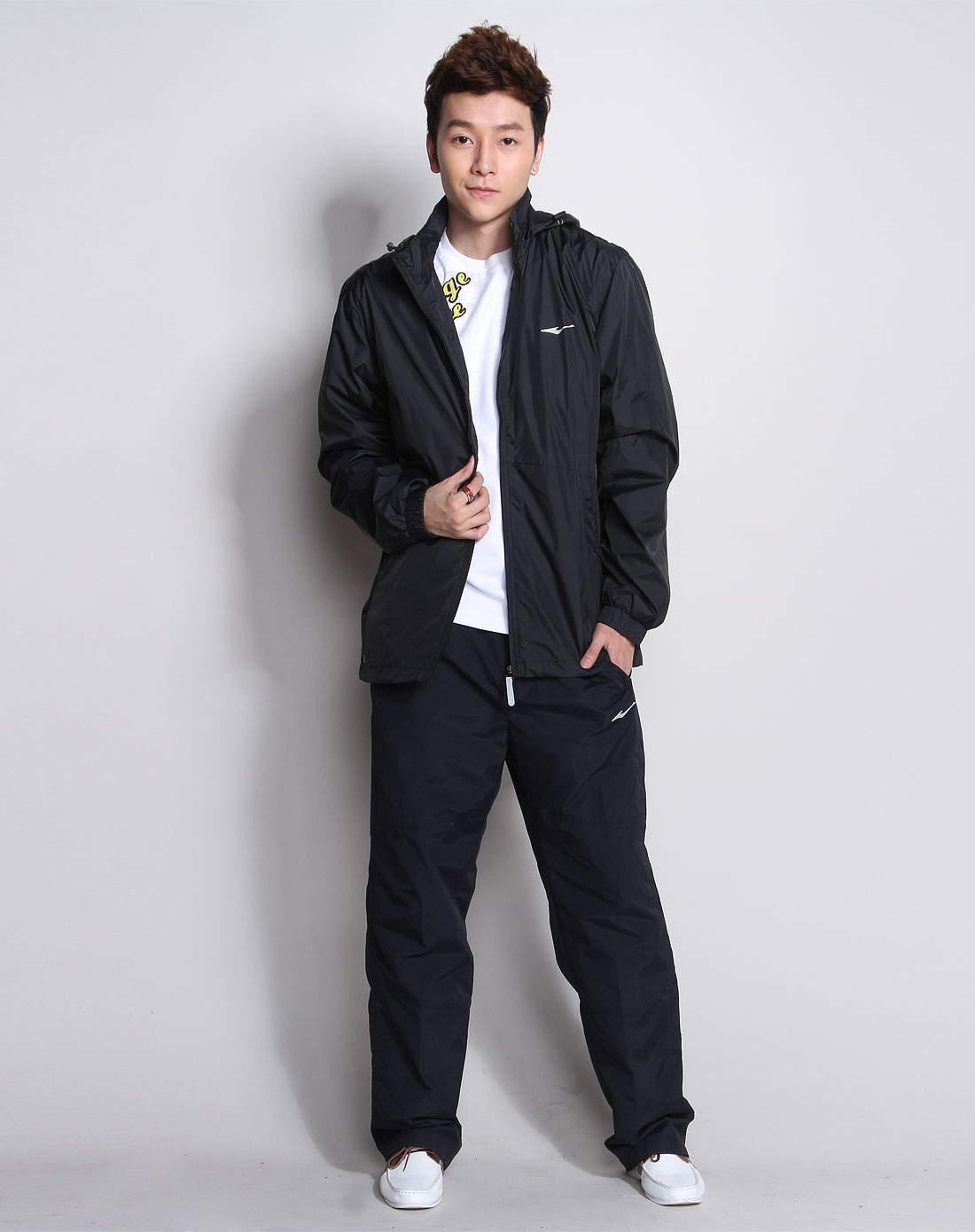 最后约惠-男女装混合专场-男款黑色时尚连帽长袖风衣