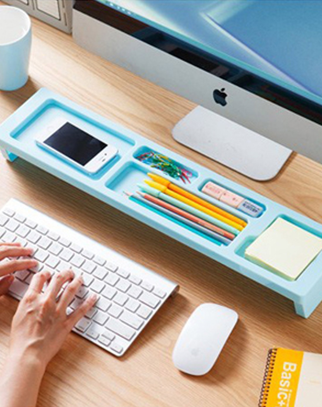 创意电脑桌面整理收纳架蓝色