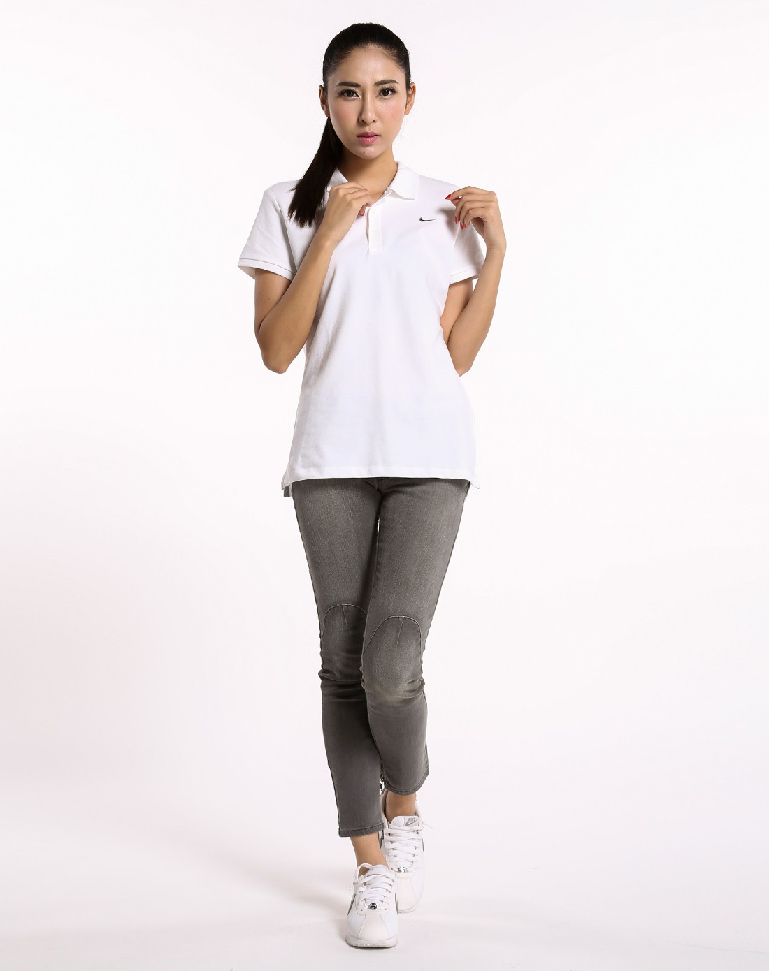 女款白色运动休闲系列短袖polo衫