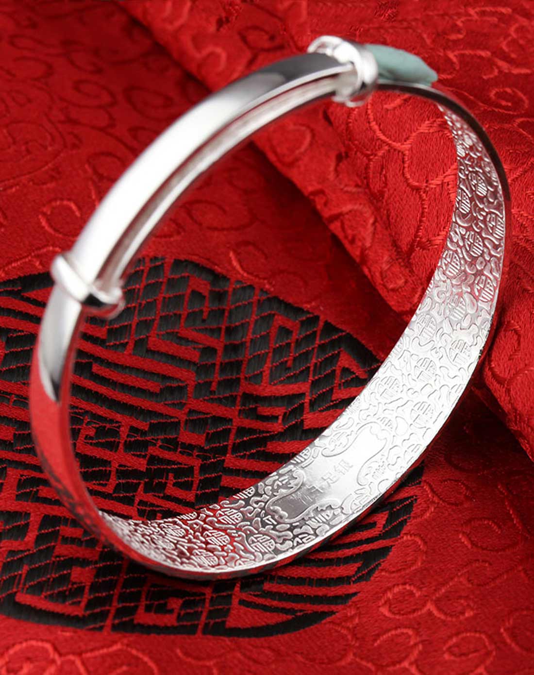 蒙色 千足银双鱼迎福车推拉手镯